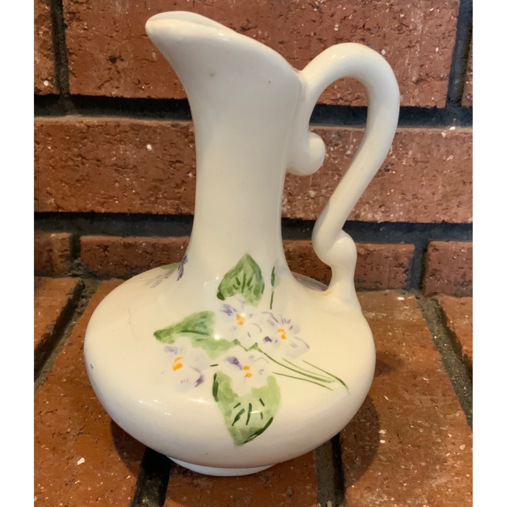 Porcelain White Pitcher Floral‎ Painted 6.5" HLR
